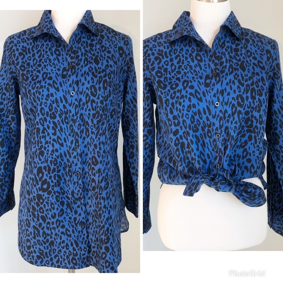 Tops | Chicos Blue Leopard Print 